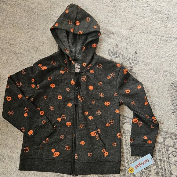 NWT Cat & Jack Gray Zipper Hoodie - Pumpkins for Fall - SZ S 6/7 - Picture 1 of 3